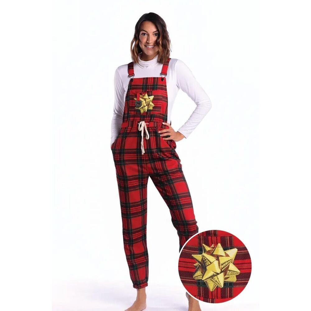 Shinesty Bib Overalls SZ XL Pajameralls Christmas Jumpsuit Romper Plaid Red
